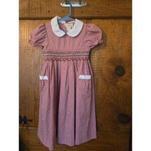 ROSALINA Collections Red Gingham Smocked Dress Girls 4T Peter Pan Collar Vintage